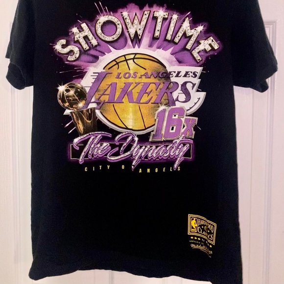Mitchell & Ness Black L.A. Lakers SHOWTIME Dynasty Short Sleeve Shirt Men's Smal - Picture 2 of 4